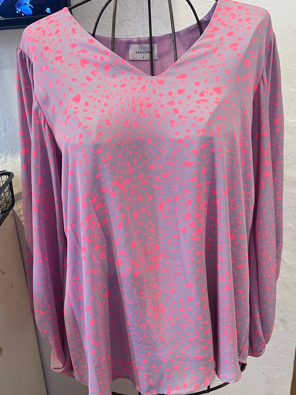 Adrienne Medium Purple & Neon Pink V-Neck Long Sleeve Top